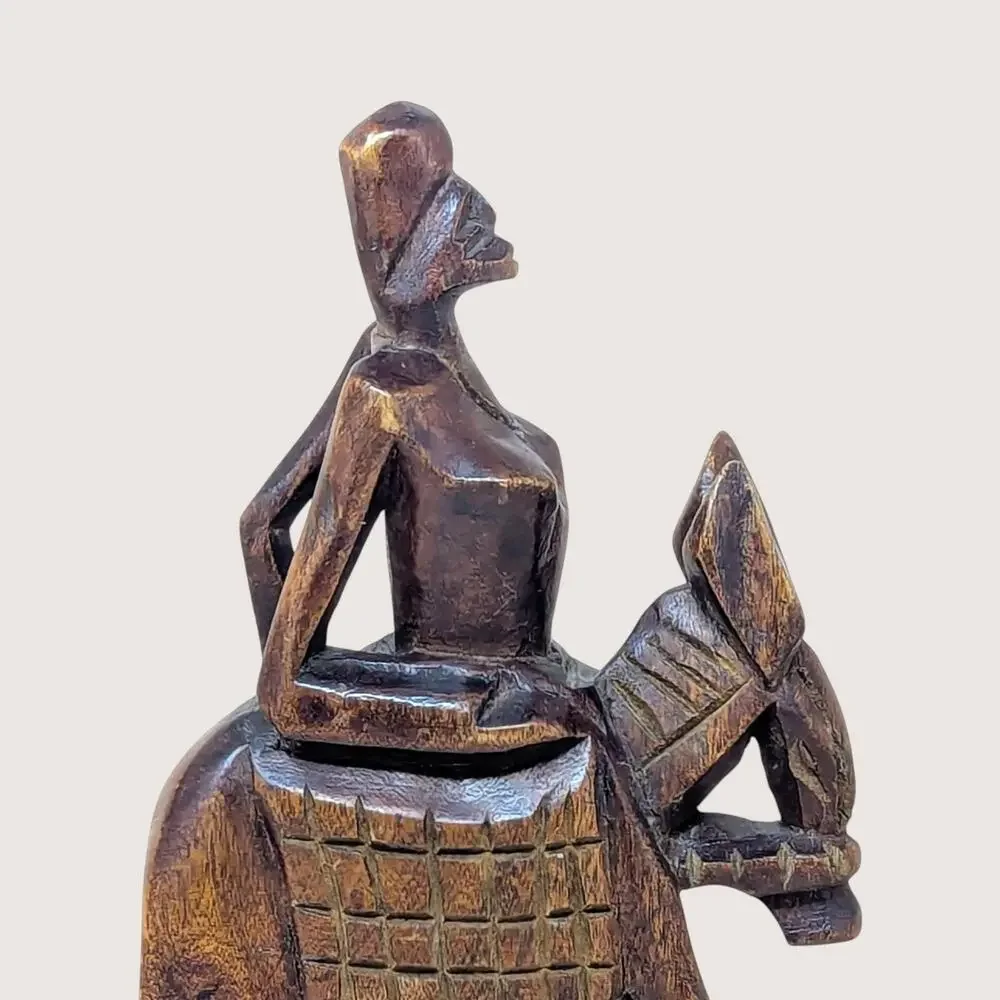 Vintage African Hand Carved Wood Woman on Horse Figurine